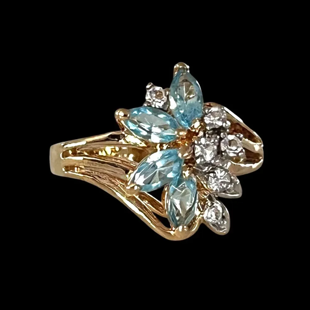 Vintage 1980s Uncas Crystal Cluster Ring Size 9 14KTGE Gold Plate - 14E